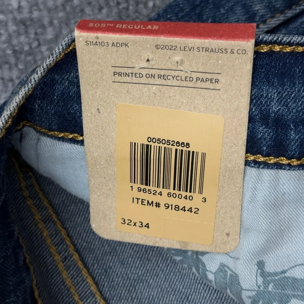 NEW Levi's 505 Jeans Men's 32x34 Blue Regular Straight Stretch Denim Medium Wash